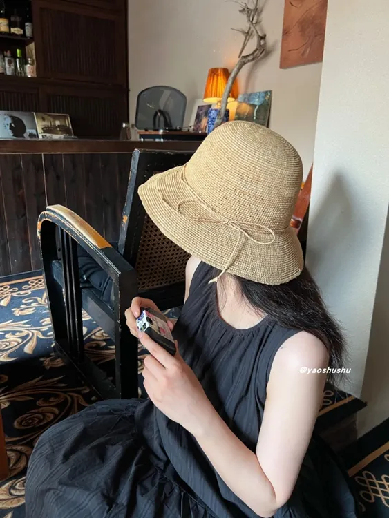 大檐遮阳帽夏季女渔夫帽帽子显瘦太阳帽洋气小清新气质拉菲草帽