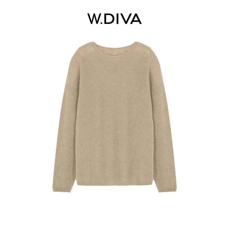 W.Diva【新芽】桑蚕丝羊绒毛衫极简宽松圆领长袖针织衫53Z242744