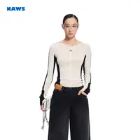 NAWS 瀑布针织衫 山羊绒V领撞色修身一字领显瘦长袖针织打底开衫