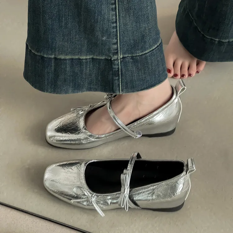 法式复古蝴蝶结一字带玛丽珍鞋2025春夏季新款增高浅口单鞋平底鞋