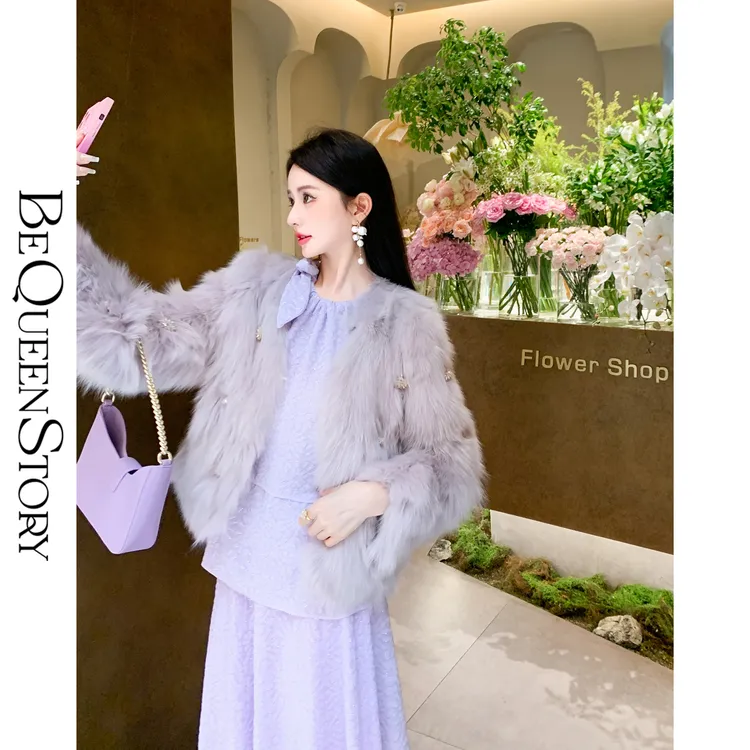 余潇潇【朦胧梦境】高定进口狐狸毛绵羊皮手工串珠皮草外套