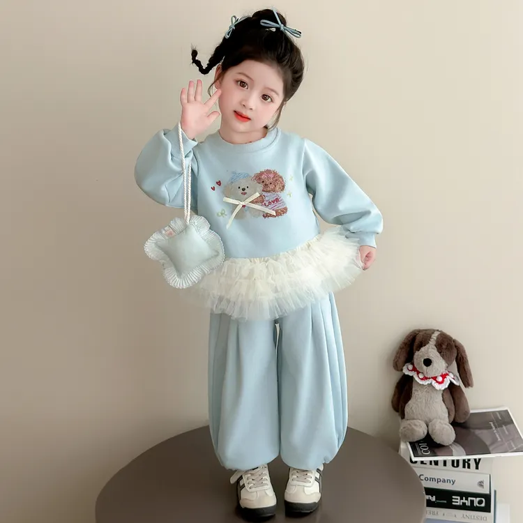 女童秋装韩版套装2025新款儿童网纱卫衣超好看洋气女宝休闲两件套