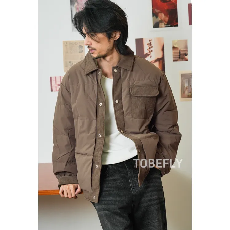 Tobefly层次感同色拼接翻领夹克羽绒服冬季商务通勤保暖外套88353