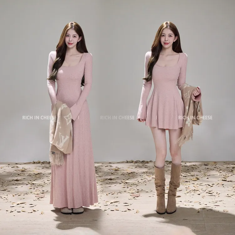 舒胡蕾 茶香可颂【系列合集】 秋冬长袖高弹针织显瘦百搭收腰连衣裙