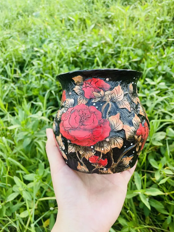 纯手工手绘釉烧多肉绿植花盆