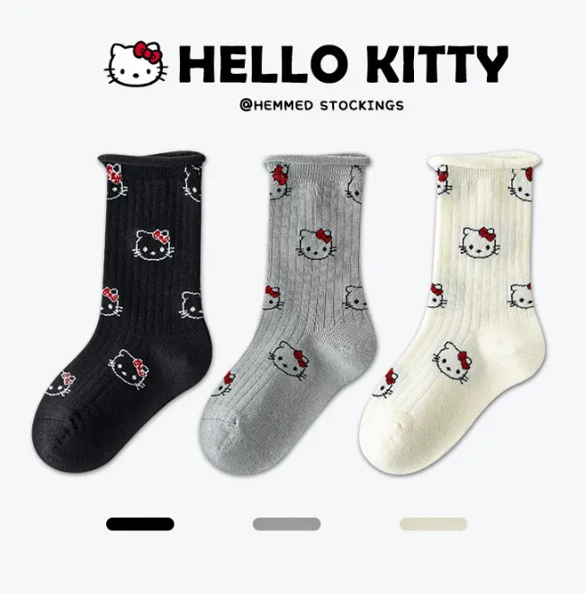 儿童秋季新款袜子咖色系卡通咖色小猫精梳棉袜1-12岁中筒袜