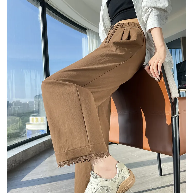 蕾丝花边阔腿裤女春秋季新款宽松小个子时尚百搭哈伦萝卜弯刀裤女