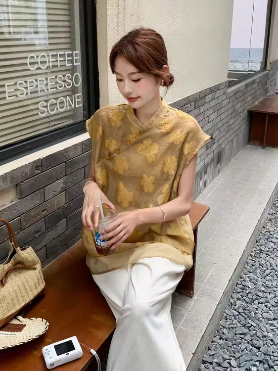 【小黄花】夏季新款提花薄款透气时尚洋气高级感显瘦百搭上衣裤子