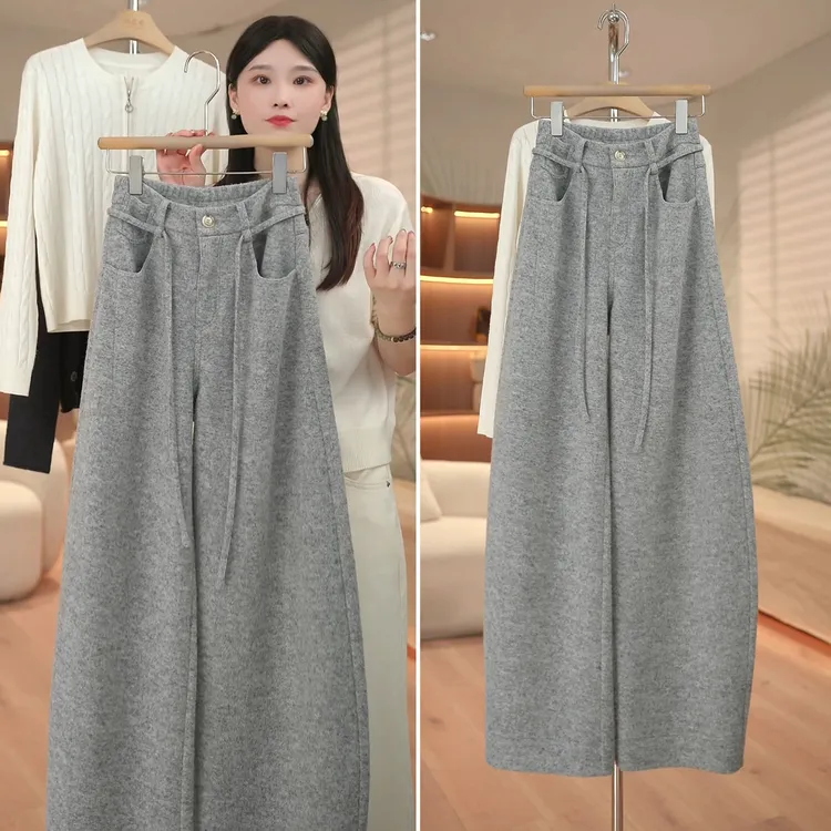 澳洲加厚20%绵羊毛弯刀裤女2025年秋冬年爆款高腰显瘦休闲阔腿裤