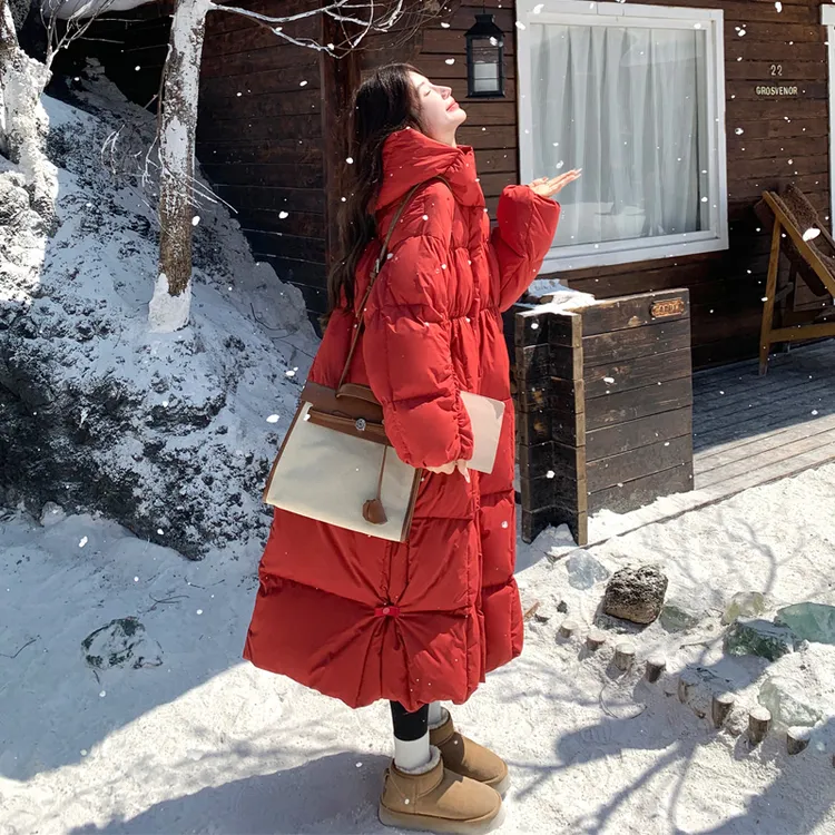 新年红大被子白鸭绒羽绒服外套女冬新款长过膝东北加厚保暖面包服