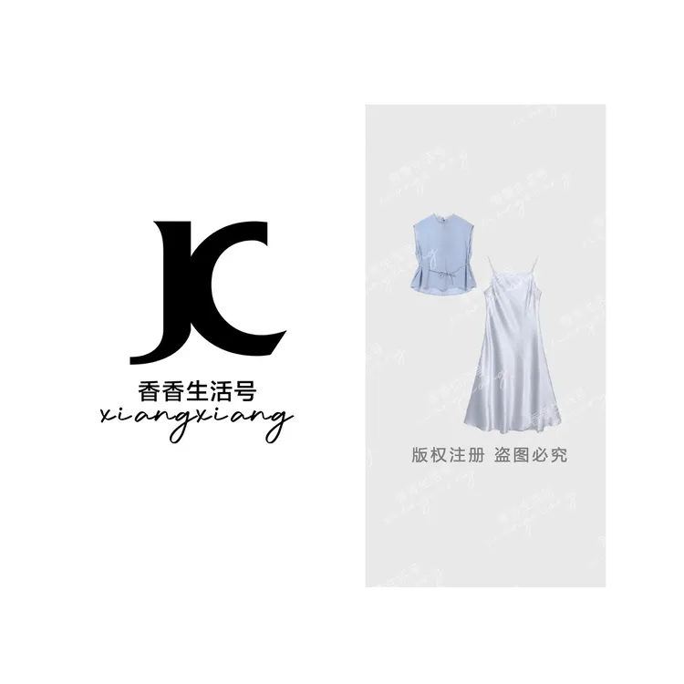 【香香严选】“流动光芒”浅蓝套装飘带短袖上衣配半身裙女慵懒风6785