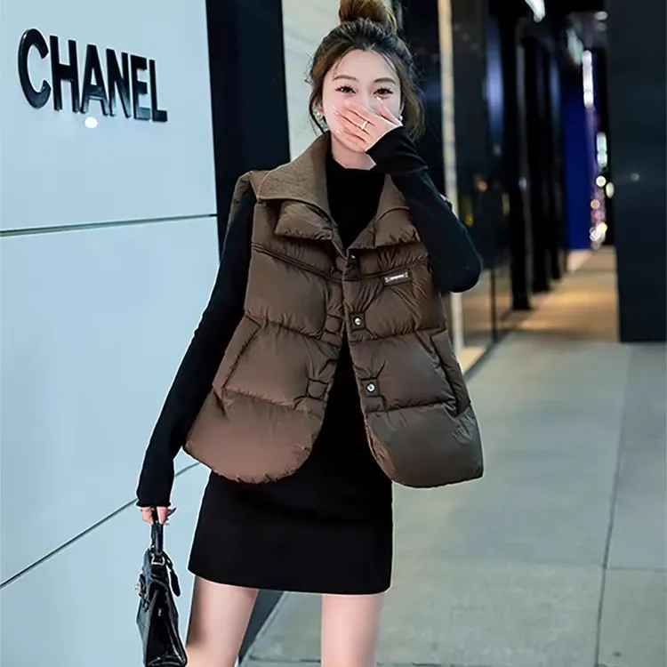 2025春季新款美拉德风翻领无袖服春季马甲女春秋保暖坎肩马夹上衣