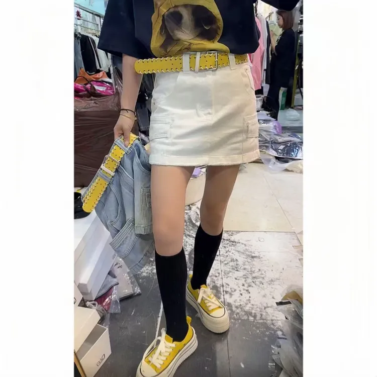 飞芊娅夏季新款时尚百搭宽松牛仔裤裙梨形身材高腰直筒显瘦短裤女