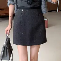 小香风黑色高腰气质亮片半身裙女春秋小个子显瘦百搭a字包臀短裙
