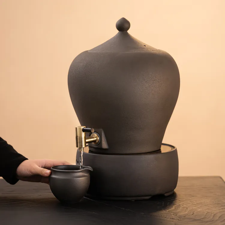 火山石煮茶釜大型煮茶壶新中式茶馆茶具商用电陶炉煮茶罐大容量
