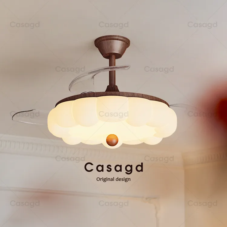 CASAGD卧室隐形风扇灯静音中古法式奶油风2025新款餐厅吸顶吊扇灯