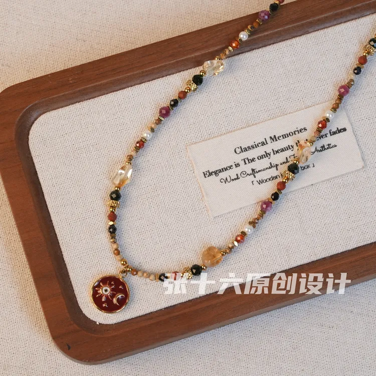 钛钢项链 [星月酒红]张十六原创设计手工串珠复古彩色轻奢毛衣链