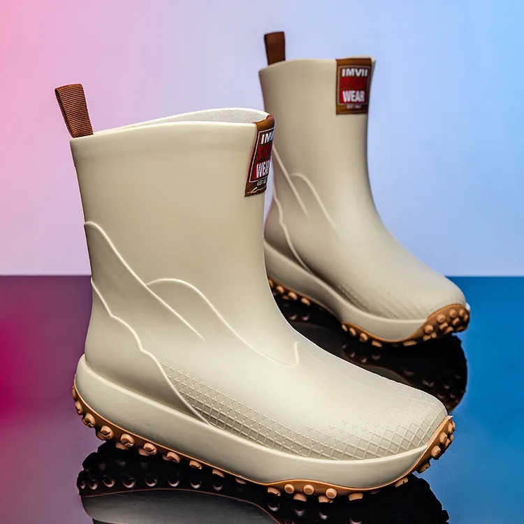 雨鞋靴子男款耐磨胶鞋时尚厚底防水厨师鞋防滑雨靴短筒中筒防水鞋