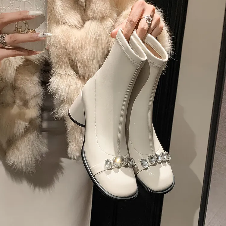 TING手工鞋~2025新款秋冬法式千金风水钻气质百搭瘦瘦靴F5010-7