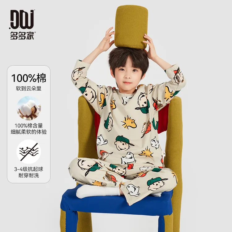 多多家10362【纯棉.居家套装】中大童春季圆领卡通图案满印居家服