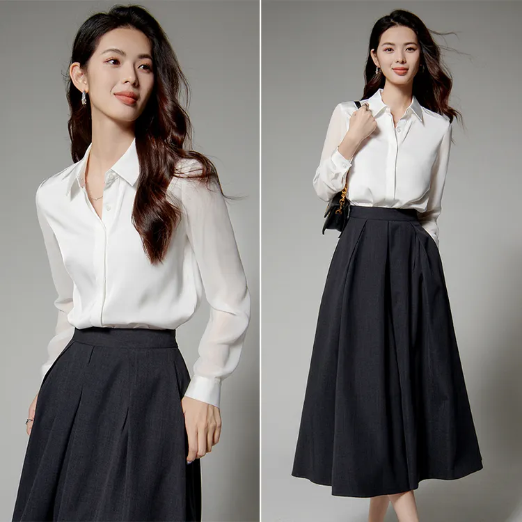 晚白【新品】2025翻领衬衫早衬衫女25071831