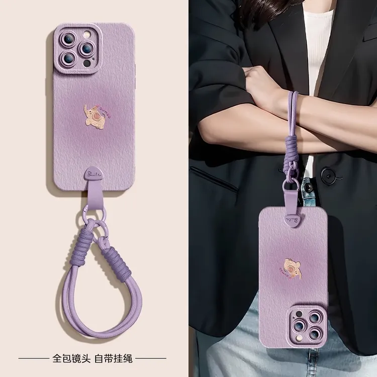 油画小象适用苹果16promax手机壳挂绳款iPhone 17斜挎/手提15pro