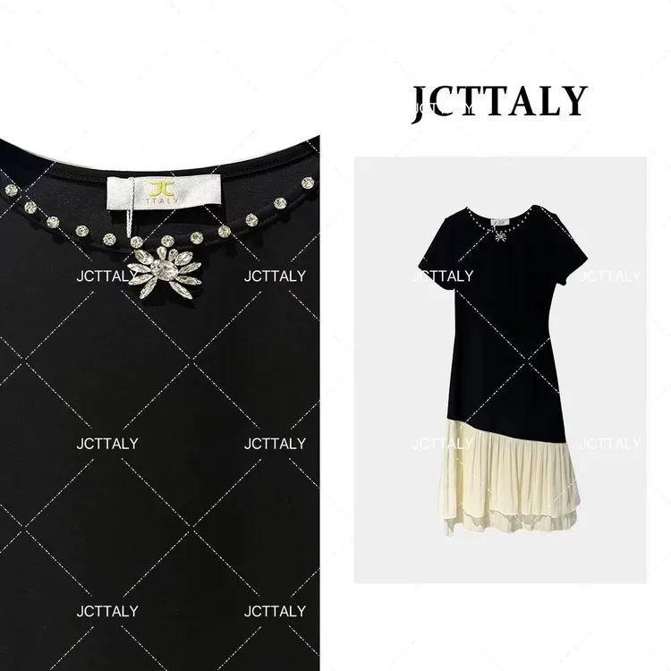 【FF专属】【46】夏季新款修身显瘦黑白拼接微胖显瘦连衣裙JC-A3009