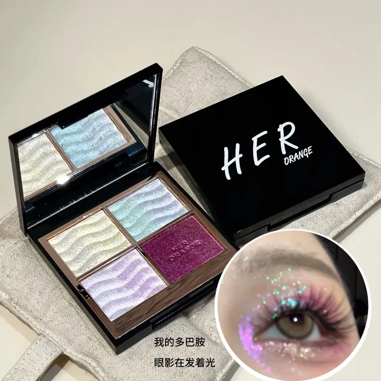 闪耀梦影变色龙四色彩色爆闪冰透细腻超闪变色龙高光拼色眼影盘