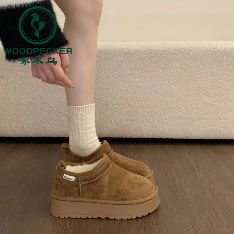 啄木鸟厚底加绒保暖加厚低帮雪地靴女鞋子2025新款冬季勃肯鞋棉鞋
