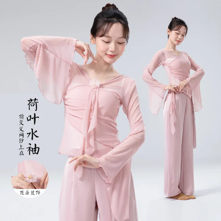 古典舞练功服女新款荷叶水袖身韵纱衣中国舞蹈服女飘逸形体演出服