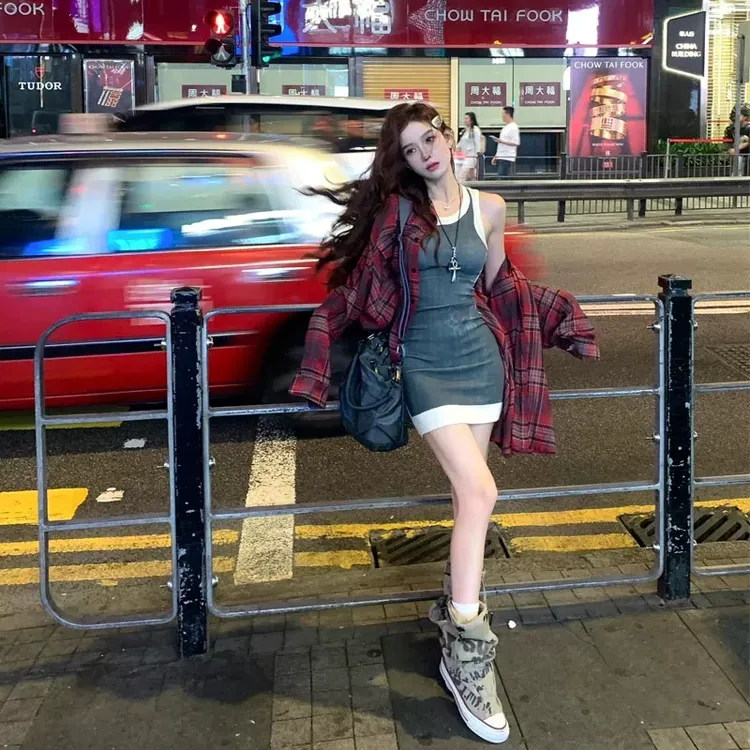 美式复古红格纹衬衫女2025夏季超好看港风衬衣长袖防晒薄款上衣