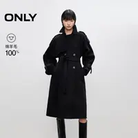 ONLY2025秋季新款英伦风双排扣宽松H型长款毛呢大衣女|12536U006