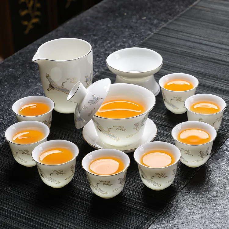 羊脂玉白瓷功夫茶具套装高档陶瓷简约中式家用办公室泡茶器具茶杯