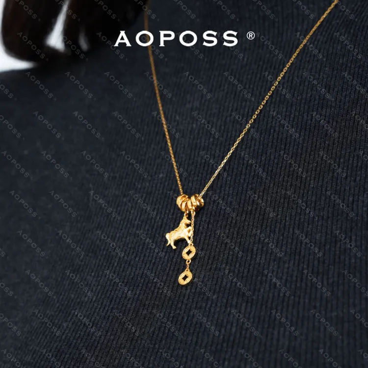 AOPOSS白姿 镀K金 [马上有钱]项链女款原创设计马年金色坠链