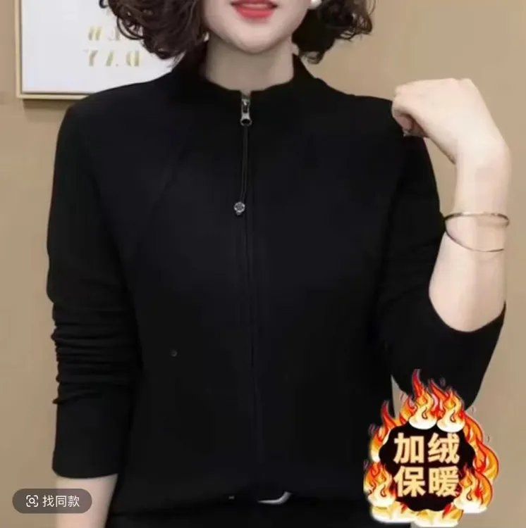 2025秋冬时尚洋气百搭气质加绒拉链开衫长袖减龄气质女上衣