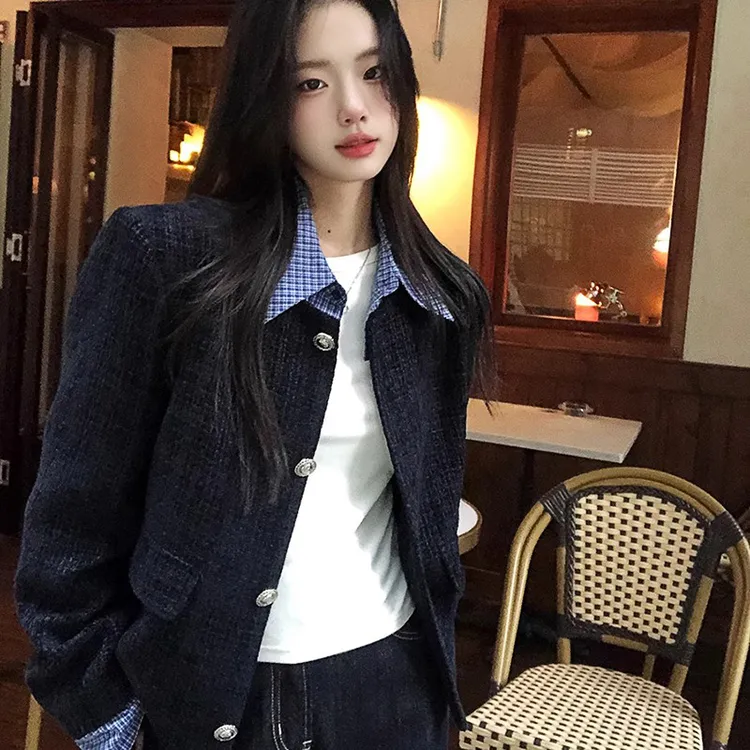 衣领可拆韩系温柔小香风女秋季新款单排扣假两件外套显瘦气质上衣