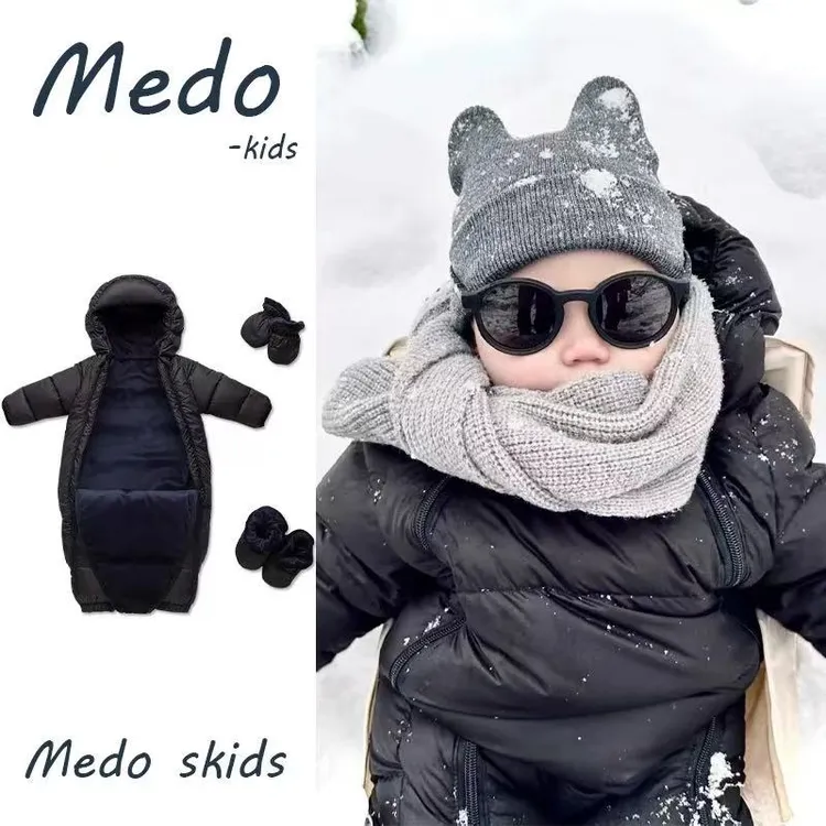 加厚款婴儿连体羽绒服冬季宝宝保暖黑色连体羽绒服婴儿连体羽绒服