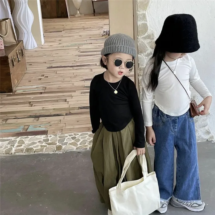 春秋女童装长袖T恤宝宝洋气个性潮牌韩版纯色百搭打底衫童T恤现货