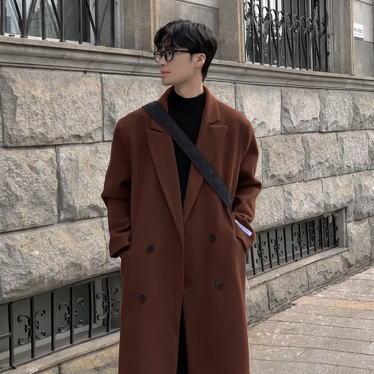 大衣男款冬季毛呢大衣中长款过膝西装双排扣呢子风衣外套加厚潮流