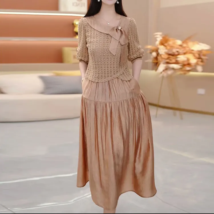 金纺2025秋新款洋气优雅香槟遮肉显瘦金外套+背心连衣裙气质套装