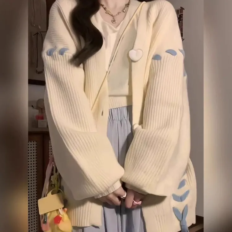 复古软糯针织衫女士毛衣春秋宽松慵懒风开衫设计感百搭外套上衣潮