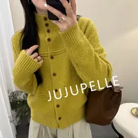 蜜熊绒+绵羊毛~慵懒风木扣肌理纹2025秋冬百搭毛衣针织开衫女上衣