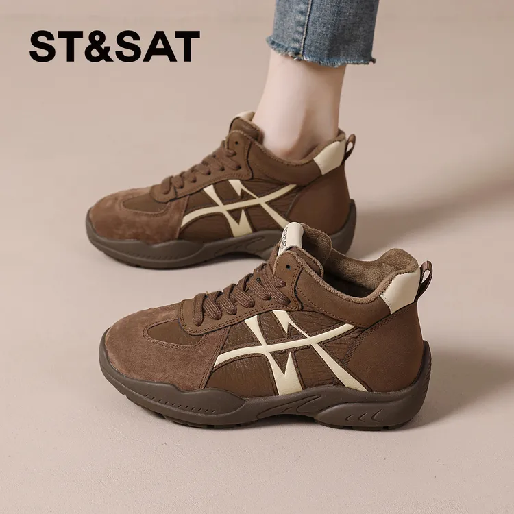 星期六厚底雪地靴女秋冬2025新款加绒加厚德训鞋运动高帮保暖棉鞋