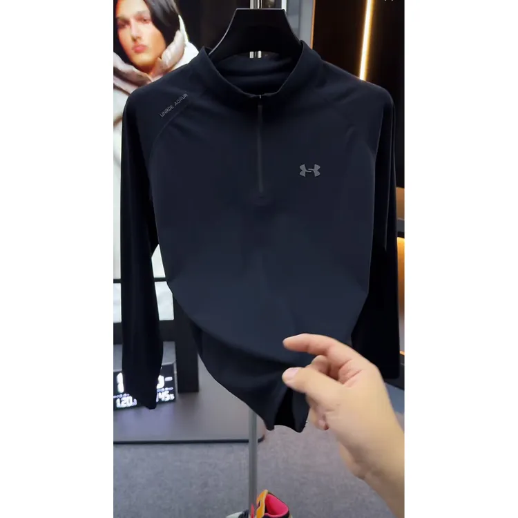 2025秋冬新款男士加绒百搭户外拉链T恤简约时尚休闲纯色男装