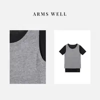 ARMS WELL王囡囡 灰色拼黑色绵羊毛真两件圆领短袖T恤 S137