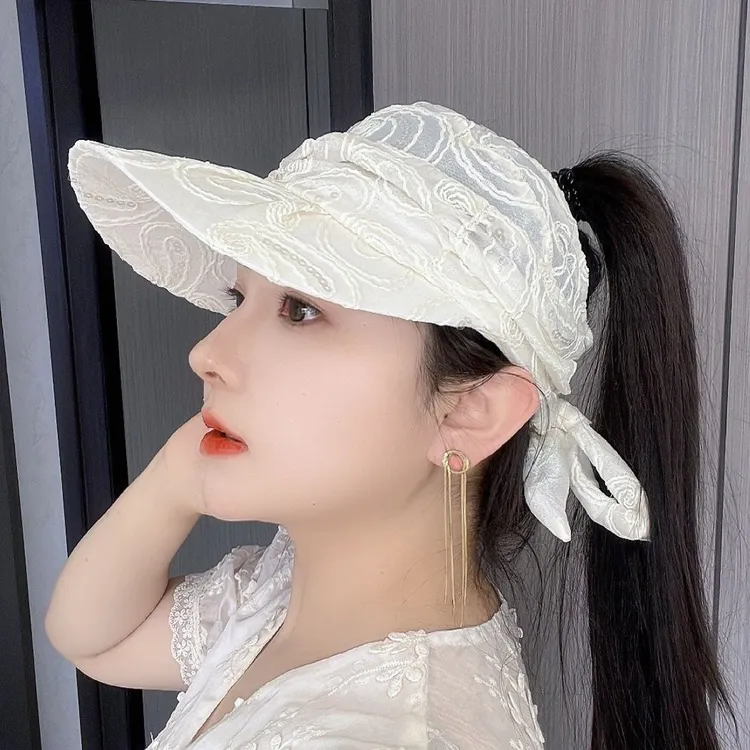 【新疆西藏包邮】度假蕾丝轻薄透气系带沙滩夏季遮阳帽太阳棒球