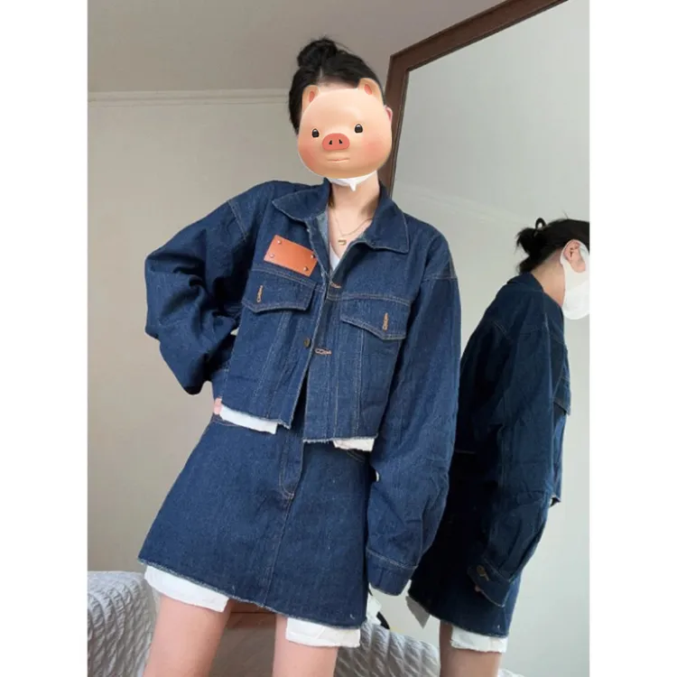 巨好看的秋日ootd韩系早秋穿搭一整休闲时尚牛仔外套裙子两件套装