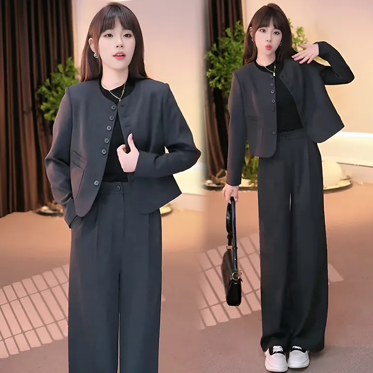 官图 韩版时尚气质休闲套装2025春秋轻奢小香风外套+休闲裤一整套