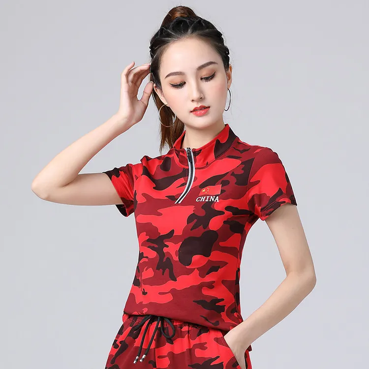 杨丽萍广场舞曳步舞服装夏季新款女短袖t恤水兵舞蹈服迷彩工装裤