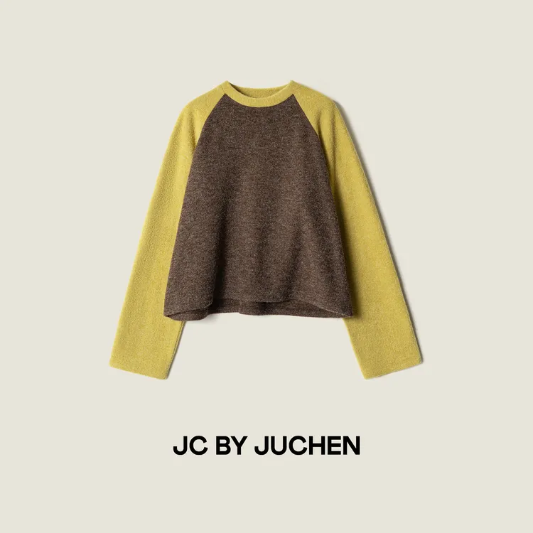 小姜饼拼色复古美式秋冬加厚圈圈绒感保暖秋冬套头卫衣FW085085